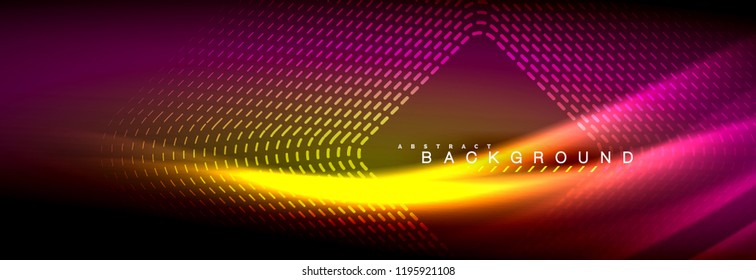 Neon glowing fluid wave lines, magic energy space light concept, abstract background wallpaper design, vector illustration