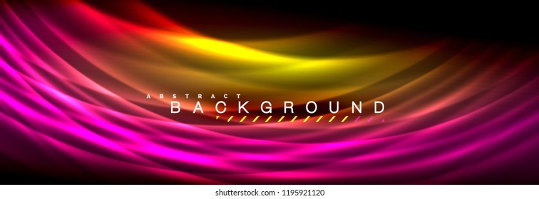 Neon glowing fluid wave lines, magic energy space light concept, abstract background wallpaper design, vector illustration