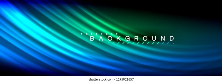 Neon glowing fluid wave lines, magic energy space light concept, abstract background wallpaper design, vector illustration