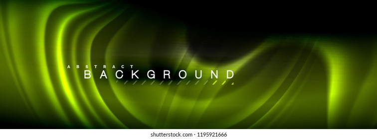 Neon glowing fluid wave lines, magic energy space light concept, abstract background wallpaper design, vector illustration