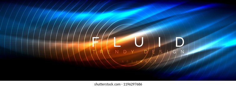 Neon glowing fluid wave lines, magic energy space light concept, abstract background wallpaper design, vector illustration