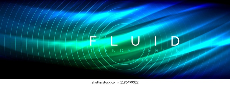 Neon glowing fluid wave lines, magic energy space light concept, abstract background wallpaper design, vector illustration