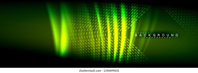 Líneas de onda de fluido brillantes neón, concepto de luz espacial mágica, diseño de fondo abstracto de fondo de fondo de fondo, ilustración vectorial