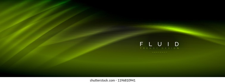 Líneas de onda de fluido brillantes neón, concepto de luz espacial mágica, diseño de fondo abstracto de fondo de fondo de fondo, ilustración vectorial