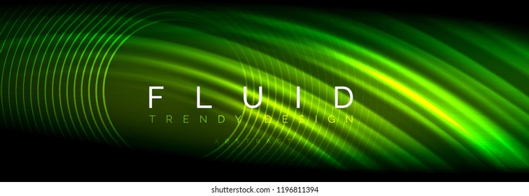 Líneas de onda de fluido brillantes neón, concepto de luz espacial mágica, diseño de fondo abstracto de fondo de fondo de fondo, ilustración vectorial