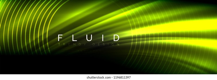 Neon glowing fluid wave lines, magic energy space light concept, abstract background wallpaper design, vector illustration