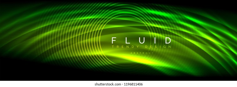 Neonleuchtende Fließbandlinien, magisches Energiespeicher-Lichtkonzept, abstrakter Hintergrund-Bildschirmhintergrund, Vektorgrafik
