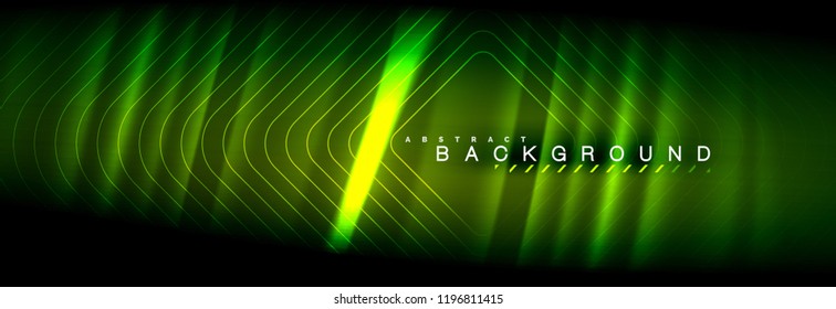 Neonleuchtende Fließbandlinien, magisches Energiespeicher-Lichtkonzept, abstrakter Hintergrund-Bildschirmhintergrund, Vektorgrafik