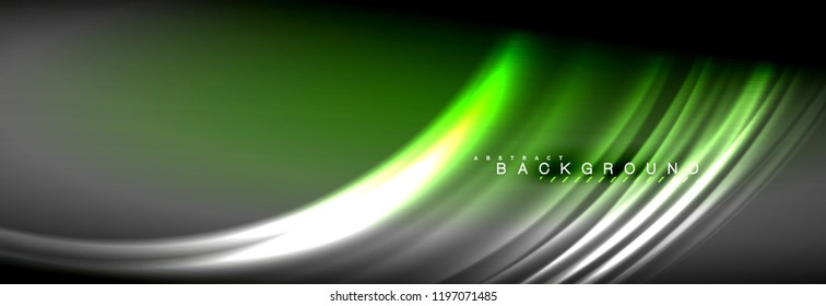 Neon glowing fluid wave lines, magic energy space light concept, abstract background wallpaper design, vector illustration