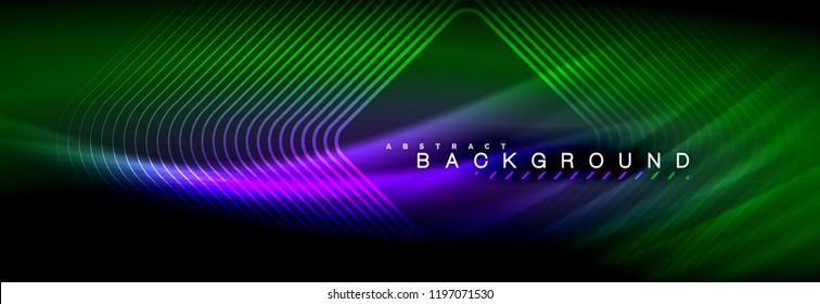 Neon glowing fluid wave lines, magic energy space light concept, abstract background wallpaper design, vector illustration