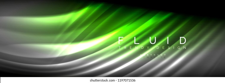 Líneas de onda de fluido brillantes neón, concepto de luz espacial mágica, diseño de fondo abstracto de fondo de fondo de fondo, ilustración vectorial
