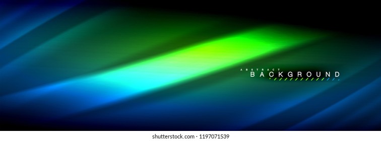 Neon glowing fluid wave lines, magic energy space light concept, abstract background wallpaper design, vector illustration