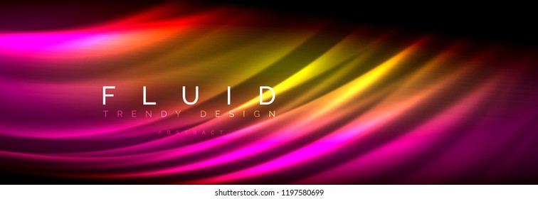 Líneas de onda de fluido brillantes neón, concepto de luz espacial mágica, diseño de fondo abstracto de fondo de fondo de fondo, ilustración vectorial
