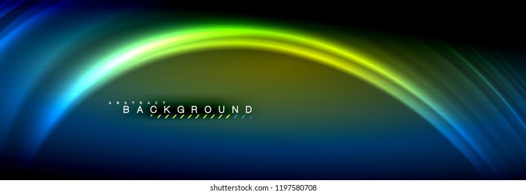 Neon glowing fluid wave lines, magic energy space light concept, abstract background wallpaper design, vector illustration