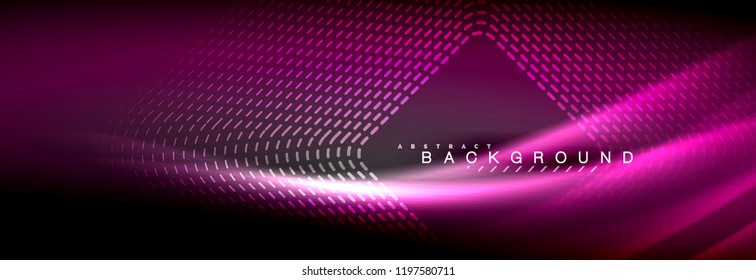 Neonleuchtende Fließbandlinien, magisches Energiespeicher-Lichtkonzept, abstrakter Hintergrund-Bildschirmhintergrund, Vektorgrafik