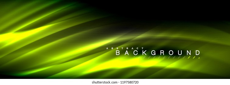 Neon glowing fluid wave lines, magic energy space light concept, abstract background wallpaper design, vector illustration
