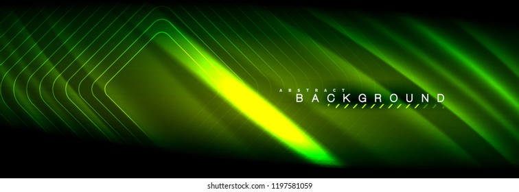 Neon glowing fluid wave lines, magic energy space light concept, abstract background wallpaper design, vector illustration