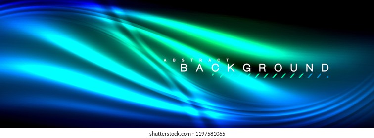 Neon glowing fluid wave lines, magic energy space light concept, abstract background wallpaper design, vector illustration