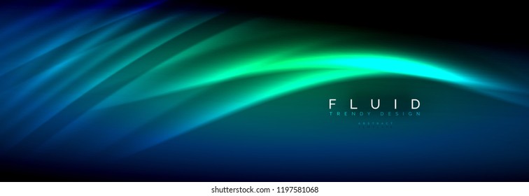 Líneas de onda de fluido brillantes neón, concepto de luz espacial mágica, diseño de fondo abstracto de fondo de fondo de fondo, ilustración vectorial