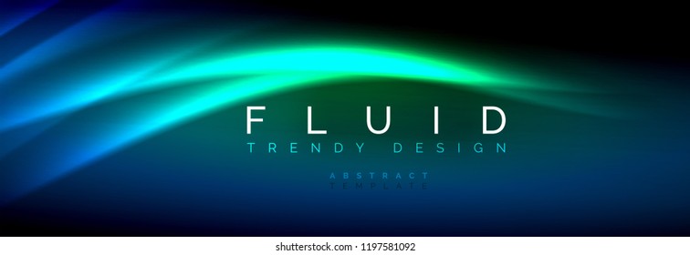 Neon glowing fluid wave lines, magic energy space light concept, abstract background wallpaper design, vector illustration