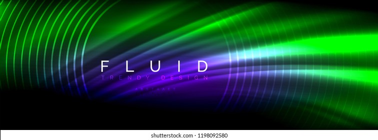 Neon glowing fluid wave lines, magic energy space light concept, abstract background wallpaper design, vector illustration