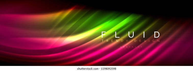 Líneas de onda de fluido brillantes neón, concepto de luz espacial mágica, diseño de fondo abstracto de fondo de fondo de fondo, ilustración vectorial