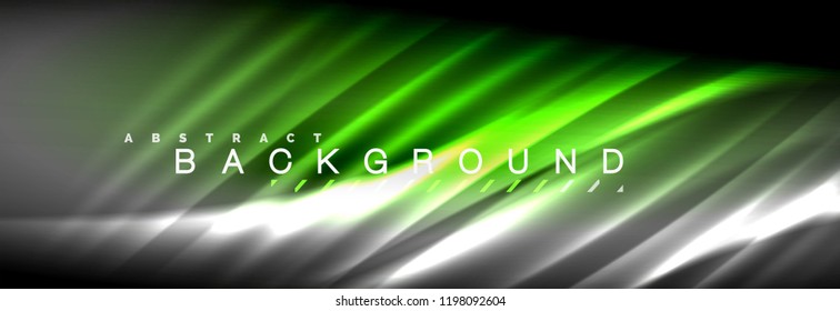 Neon glowing fluid wave lines, magic energy space light concept, abstract background wallpaper design, vector illustration