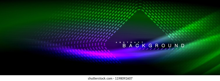 Neon glowing fluid wave lines, magic energy space light concept, abstract background wallpaper design, vector illustration