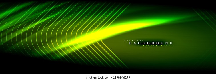 Neon glowing fluid wave lines, magic energy space light concept, abstract background wallpaper design, vector illustration