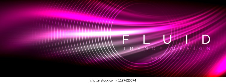 Neon glowing fluid wave lines, magic energy space light concept, abstract background wallpaper design, vector illustration