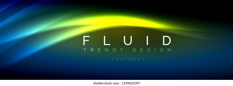 Neon glowing fluid wave lines, magic energy space light concept, abstract background wallpaper design, vector illustration