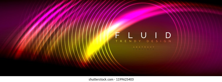 Neon glowing fluid wave lines, magic energy space light concept, abstract background wallpaper design, vector illustration