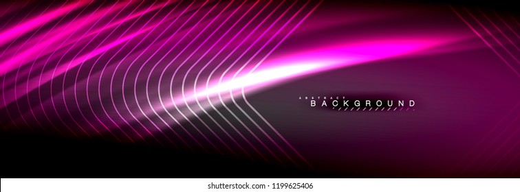 Líneas de onda de fluido brillantes neón, concepto de luz espacial mágica, diseño de fondo abstracto de fondo de fondo de fondo, ilustración vectorial
