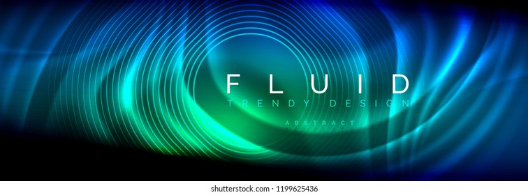 Néon brilhante linhas de onda fluida, conceito de luz espaço de energia mágica, plano de fundo abstrato papel de parede design, ilustração vetorial