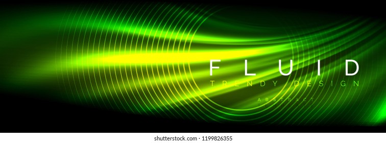 Neon glowing fluid wave lines, magic energy space light concept, abstract background wallpaper design, vector illustration