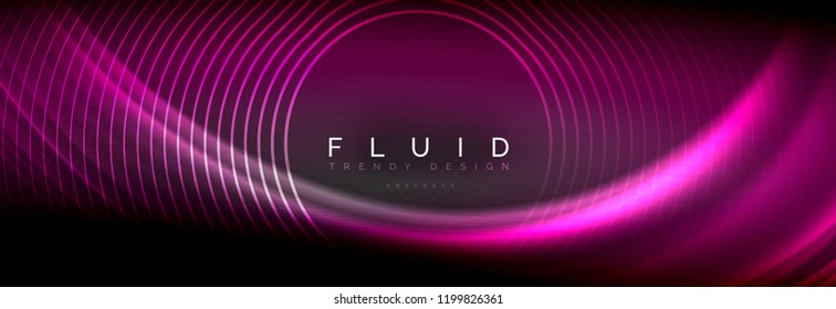 Neon glowing fluid wave lines, magic energy space light concept, abstract background wallpaper design, vector illustration