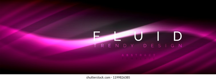 Neon glowing fluid wave lines, magic energy space light concept, abstract background wallpaper design, vector illustration