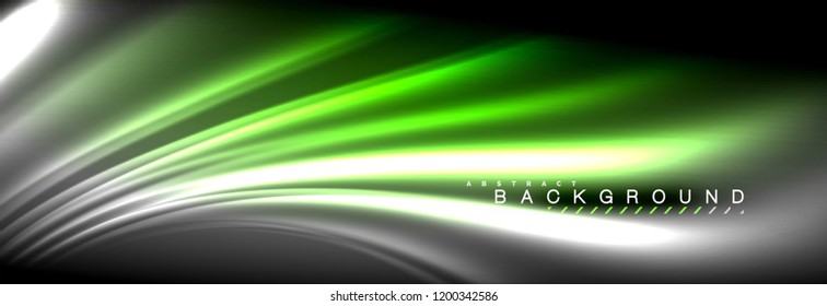 Neon glowing fluid wave lines, magic energy space light concept, abstract background wallpaper design, vector illustration