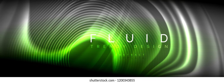 Líneas de onda de fluido brillantes neón, concepto de luz espacial mágica, diseño de fondo abstracto de fondo de fondo de fondo, ilustración vectorial