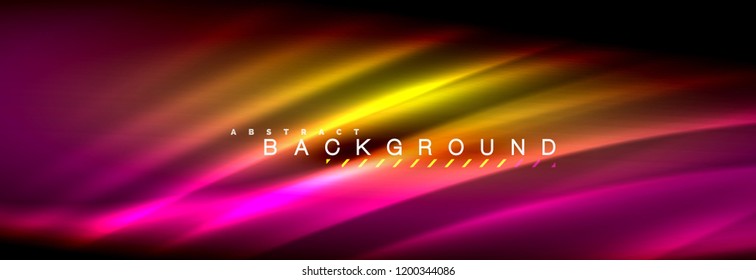 Neon glowing fluid wave lines, magic energy space light concept, abstract background wallpaper design, vector illustration