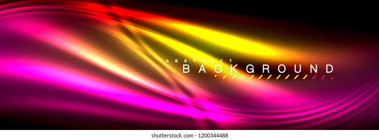 Neon glowing fluid wave lines, magic energy space light concept, abstract background wallpaper design, vector illustration