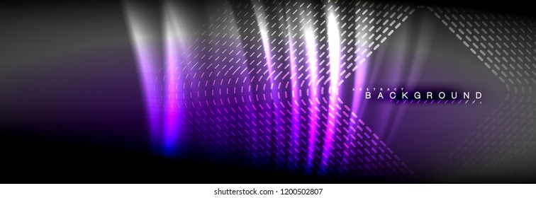Líneas de onda de fluido brillantes neón, concepto de luz espacial mágica, diseño de fondo abstracto de fondo de fondo de fondo, ilustración vectorial