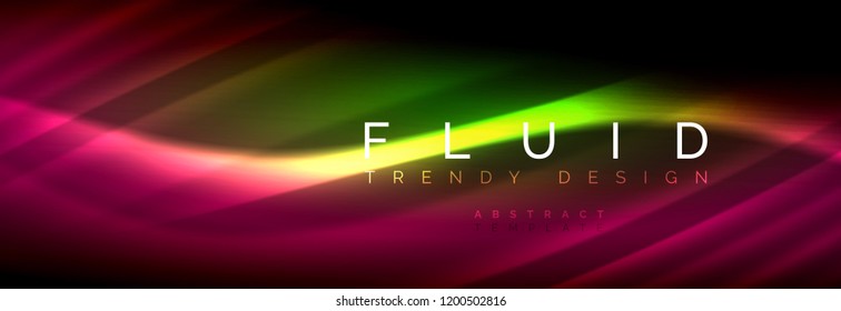 Líneas de onda de fluido brillantes neón, concepto de luz espacial mágica, diseño de fondo abstracto de fondo de fondo de fondo, ilustración vectorial