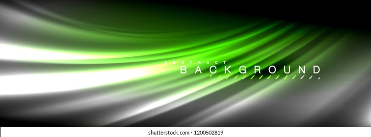 Neon glowing fluid wave lines, magic energy space light concept, abstract background wallpaper design, vector illustration