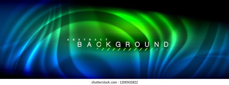 Neon glowing fluid wave lines, magic energy space light concept, abstract background wallpaper design, vector illustration