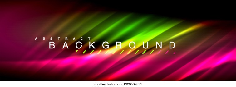 Neon glowing fluid wave lines, magic energy space light concept, abstract background wallpaper design, vector illustration