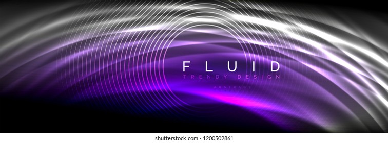 Líneas de onda de fluido brillantes neón, concepto de luz espacial mágica, diseño de fondo abstracto de fondo de fondo de fondo, ilustración vectorial