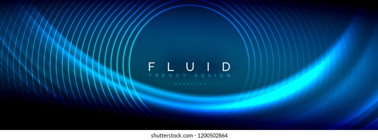Líneas de onda de fluido brillantes neón, concepto de luz espacial mágica, diseño de fondo abstracto de fondo de fondo de fondo, ilustración vectorial