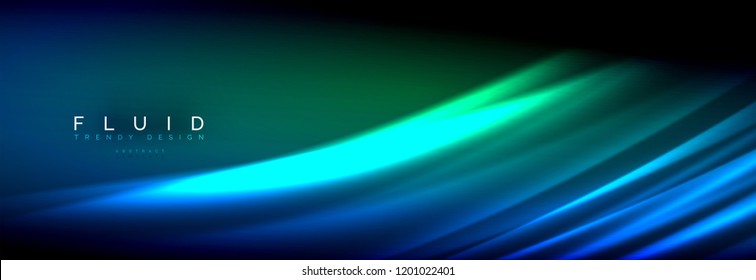 Líneas de onda de fluido brillantes neón, concepto de luz espacial mágica, diseño de fondo abstracto de fondo de fondo de fondo, ilustración vectorial