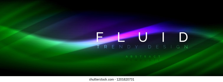 Líneas de onda de fluido brillantes neón, concepto de luz espacial mágica, diseño de fondo abstracto de fondo de fondo de fondo, ilustración vectorial
